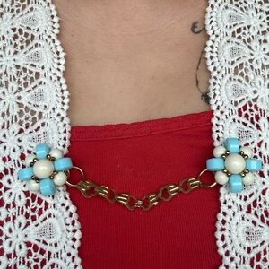 Upcycled Vintage Clip on Earrings to Sweater Clips - Blue Flowers